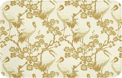 Badmat 80x50 cm - Antislip - Kraanvogels - Kersenbloesem - Goud - Badmatten voor badkamer - Badkamermat - Douchemat - Badkamer mat