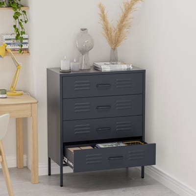 Lendo Online Ladekast - Lockerkast - Kledingkast - Commode - Opbergkast - Kast industrieel - Industriële kast met lades - Metalen Kast voor Slaapkamer - 80x40x100 cm (LxBxH) - Gepoedercoat staal - Metaal - Antraciet