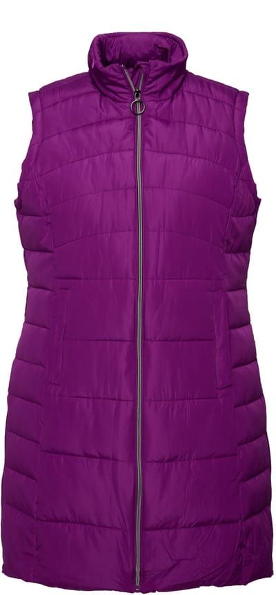 Ulla Popken - Dames - Doorgestikte bodywarmer A-lijn capuchon opstaande kraag - Braambes - Maat 42+