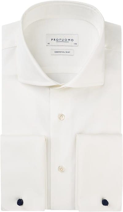 Profuomo slim fit heren overhemd dubbele manchet - twill - offwhite - Strijkvriendelijk - Boordmaat: 38