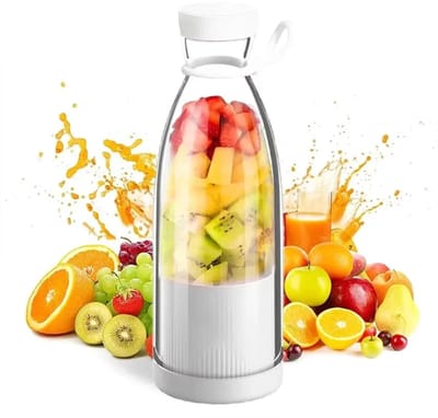 Een fles van 380 ml voor vers sap, een USB-blender en een draagbare blender/smoothiemaker.