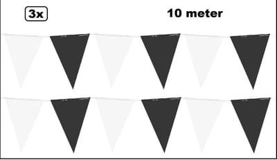 3x Vlaggenlijn Zwart/wit 10 meter – Geleverd in doosje ivm beschadigen- Landen festival thema feest vlaglijn verjaardag fun party