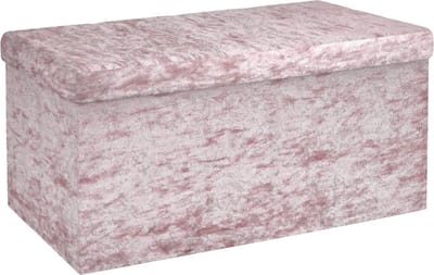 Intirilife Opvouwbare bank 76x38x38 cm in fluweel rosé - zitkubus met opbergruimte en deksel met fluwelen hoes - zitkubus voetensteun opbergkist zitkruk