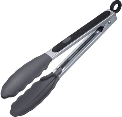 Westmark serveertang, met siliconen borden en rubberen handgrepen, lengte: 21 cm, roestvrij staal/plastic/siliconen, klassieke siliconen mini, zilver/zwart, 16162270