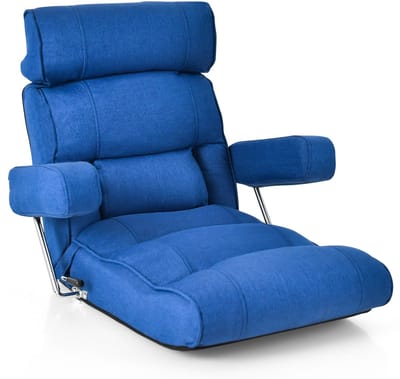 COSTWAY Vloerstoel, inklapbare bondenbank met verstelbare rugleuning, hoofdsteun, lendensteun en opklapbare armleuningen, vloerstoel, relaxstoel voor meditatie, lezen, gamen