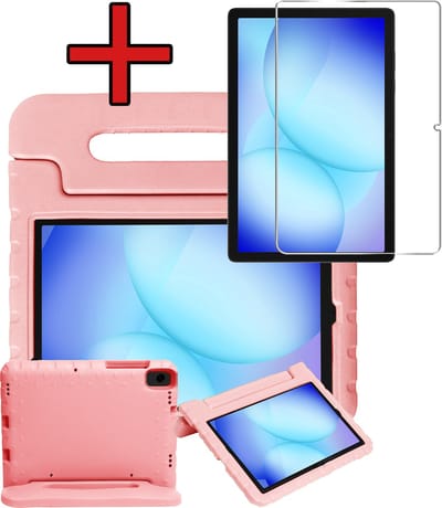 Hoesje - Geschikt voor Samsung Galaxy Tab A11 Plus / A9 Plus - Met Screenprotector - Kinderhoes - Shockproof Bumper - Kidsproof Case - Tablethoes - Kinder Hoes Cover - Zalm