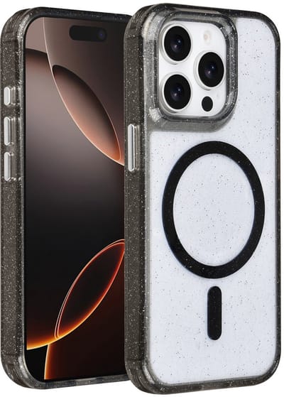 TUNIQ telefoonhoesje voor Apple iPhone 15 Pro - MagSafe met glitter - Zwart