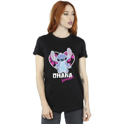 Disney Dames/Dames Lilo And Stitch Ohana Forever Heart Katoenen Vriendje T-shirt (Zwart)