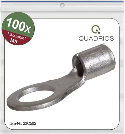 Quadrios 23C502 Ringkabelschoen Dwarsdoorsnede (max.): 2.5 mm² Schachtdiameter: 5.3 mm Ongeïsoleerd 100 stuk(s)