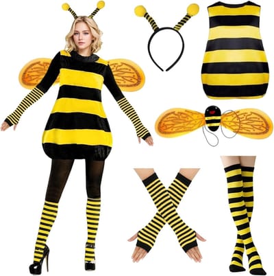 Bijen Kostuum Set voor Dames met Vleugels, Haarband en Accessoires voor Carnaval en Halloween Feesten