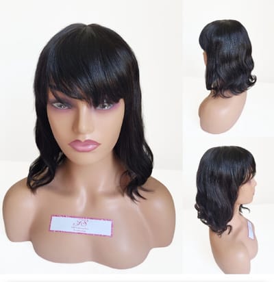 Braziliaanse Remy pruik 12 inch - golf haren met pony - real human hair - donkerbruine -echt menselijke haren - none lace wig