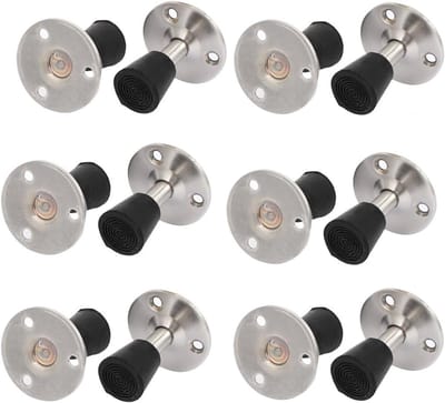 Deurstopper Set - Deurhouders Muurbevestiging - Bescherming Vloer - Roestvrij Staal Rubber - 50 mm Lengte - Zwart Zilver