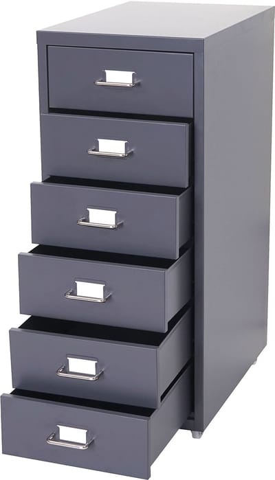 Ladekast, ladekast op wielen, stalen kast, 69x28x41cm 6 laden ~ donkergrijs