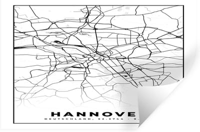 Muurstickers - Sticker Folie - Hannover - Kaart - Stadskaart - Plattegrond - 30x20 cm - Plakfolie - Muurstickers Kinderkamer - Zelfklevend Behang - Zelfklevend behangpapier - Stickerfolie