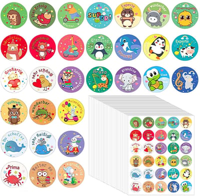 Dailygoods- Dierenstickers 1200 stuks - Beloningsstickers - Ronde Stickers - Schattige Cartoonstickers - Lerarenbenodigdheden - Positieve Gedragsversterking