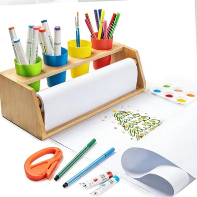 Dailygoods - 35-delig tafel schilderpapier kinderen schildertafelkleed met houten houder, met kleuren, penselen & papierrol schilderen kinderen