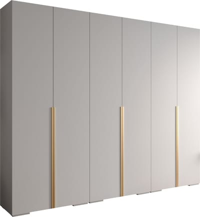 Opbergkast Kledingkast met 6 draaideuren Garderobekast slaapkamerkast Kledingstang met planken | Gouden Handgrepen, elegante kledingkast, glamoureuze stijl (LxHxP): 300x237x47 cm - IVONA 1 (Wit, 300 cm)