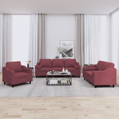 vidaXL - 3-delige - Loungeset - met - kussens - stof - wijnrood