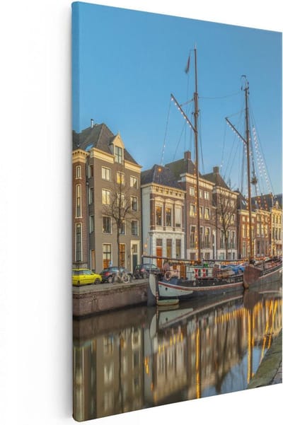 Artaza Canvas Schilderij Zeilboot - 20x30 cm - Klein - Wanddecoratie Grachten Groningen - Muurdecoratie Stad - Kamer Accessoires Boot