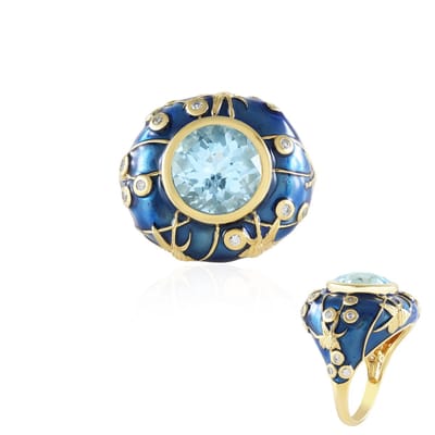 Cavill - Luxe Hemelsblauwe Topaas Ring 6,3 ct - 925 Sterling Zilver Verguld - Elegante Avondring met Zirkonia - Braziliaanse Edelsteen