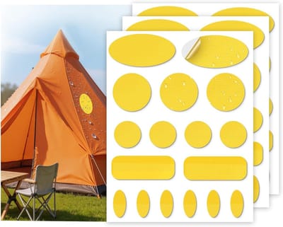 Reparatie Patches voor Jassen en Tenten - 51 Stuks Zelfklevende Nylon Tape voor Het Dichten van Gaten in Kleding en Slaapzakken, Rond en Ovaal Gevormd, Geel