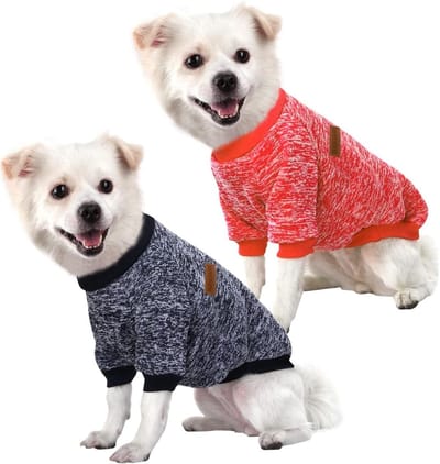 Hondenhoodie voor Chihuahua - Fleece Binnenkant, Zacht en Comfortabel, Kerstoutfit, Makkelijk Aantrekken en Uittrekken, Set van 2 in Marineblauw en Rood, Maat S
