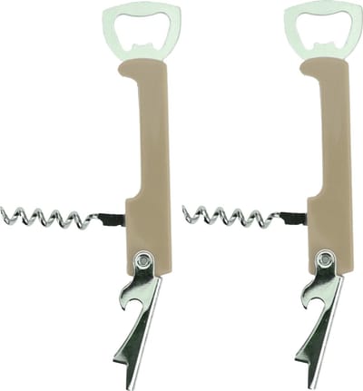 Excellent Houseware flesopener/kurkentrekker - 2x - kelnersmes - beige - 12 cm