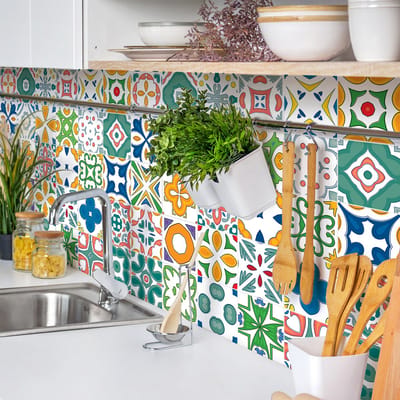 Zelfklevende tegelmuurstickers voor keuken en badkamer - 30 AZULEJOS SAVINA tegelstickers - 30 stickers 15x15cm
