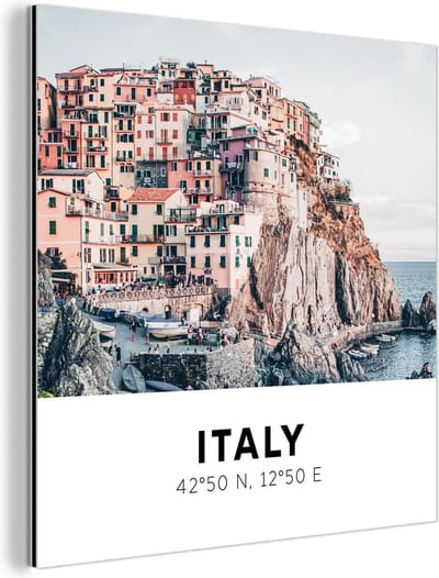 Wanddecoratie Metaal - Aluminium Schilderij Industrieel - Zee - Cinque Terre - Italië - Amalfi - 90x90 cm - Dibond - Foto op aluminium - Industriële muurdecoratie - Voor de woonkamer/slaapkamer