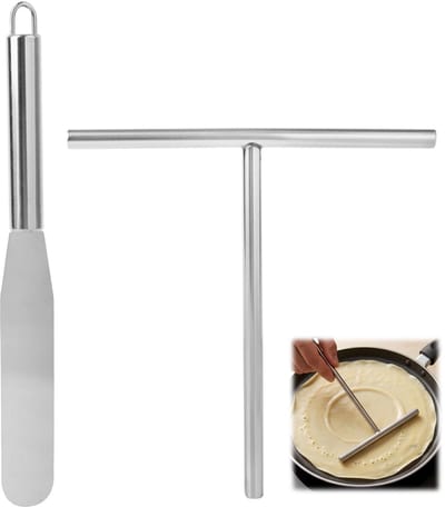 2 stuks pannenkoekenspatel roestvrij staal crêpehark dispenser en pannenkoekspatel voor pannenkoeken, omelets en duurzamer, veiligheid en gebruiksgemak voor koks