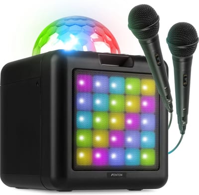 Karaoke set met 2 microfoons - Fenton KAR15B - Met multicolor lichteffecten - Karaoke set voor kinderen - Zwart