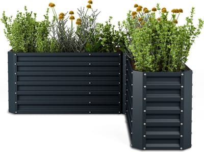 Blumfeldt verhoogd tuinbed 160x160, L-vormig verhoogd tuinbed 742 L Gemaakt van weerbestendig gegalvaniseerd staal, ergonomisch & roestbestendig Met open bodem voor optimale afwatering & eenvoudige montage