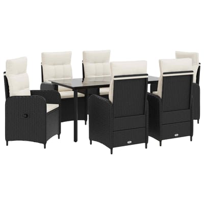 vidaXL - Tuin - Eettafel - Set - 7 - st - Zwart - en - Crème - Wit