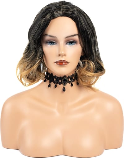 KIMU® Luxe Ombré Donkerbruin Goudblond Pruik Bob - Jaren '20 Great Gatsby Krullen Boblijn - Goud Donkerblond Blond Blonde Zwarte Uitgroei Zwart Bruin Festival