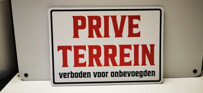 Privé Terrein Bordje - 20x30cm - Dibond - Eigen terrein - waarschuwingsbord - Veiligheidsbord