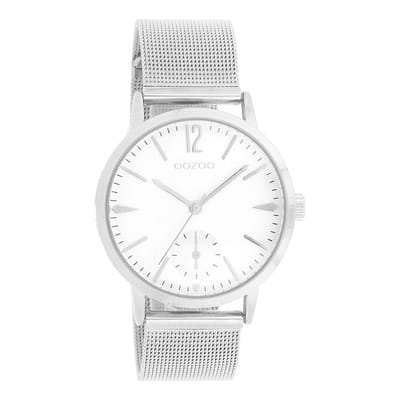 OOZOO Timepieces - Zilverkleurige horloge met zilverkleurige metalen mesh armband - C8615