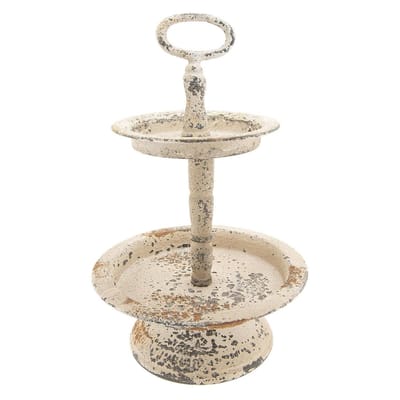 Clayre & Eef Etagère 2 laags Ø 22x34 cm Beige IJzer