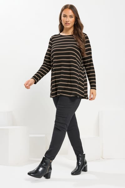 Yours Zwarte Gestreepte Geribbelde Swing Top Size 42