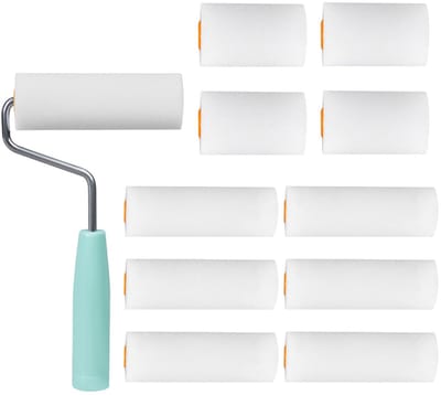 11-delige verfrollerset, klein, 6 x 10 cm en 4 x 5 cm schuimroller met handvat, lakrollerset voor lak en muurverf - ShopVlot