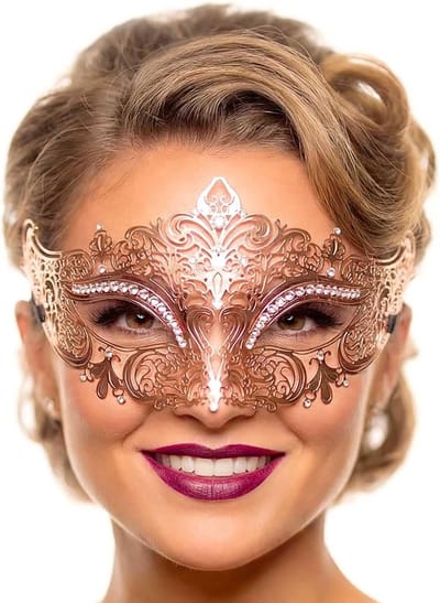 Elegante Roze Gouden Maskers voor Vrouwen - Venetiaanse Ballonnenmaskers met Strass Steentjes