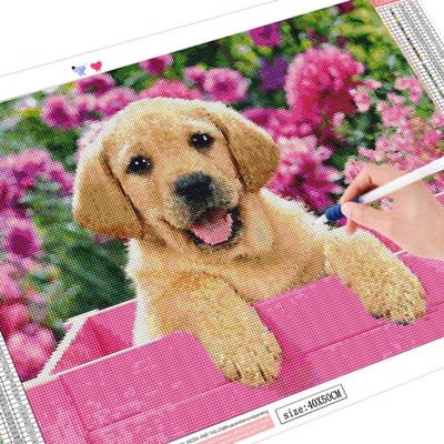 Peinture diamant 5D avec animaux, perceuse complète, broderie ronde, chien, décoration de la maison, nouvel arrivage 20X30CM pink