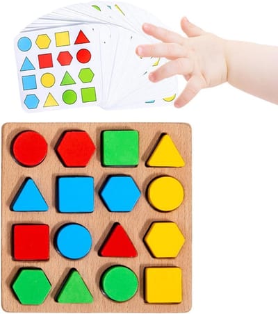 Vormpuzzel Sorteerspel - Educatief speelgoed - Logisch denken oefenen - Natuurhouten blokken - 16 Delig - Multicolor