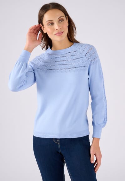 Damart - Trui met sierlijke gebreide details - Dames - Blauw - XS