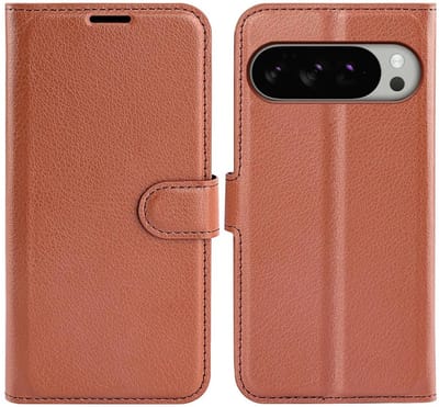 Hoesje geschikt voor Google Pixel 10 Pro XL - Phonesta Litchi Skin Book Wallet Case - Bruin