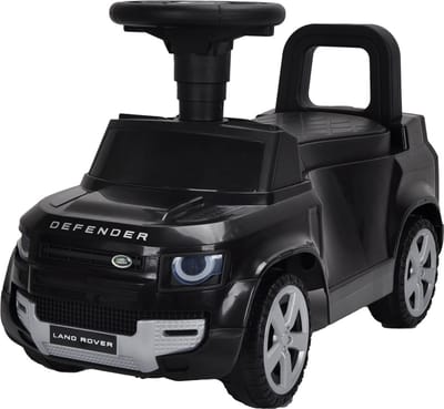 Bandits & Angels Loopauto Land Rover Defender Zwart vanaf 1 Jaar voor Jongens en Meisjes Zwart - met Geluid, Claxon en Opbergvak - voor Binnen en Buiten - Zwarte Loop Auto Kinderen