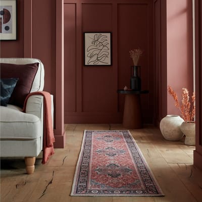 Flycarpets Vintage Vloerkleed - Windsor Traditioneel - Laagpolig - Medaillon - Rood - 60x230 cm