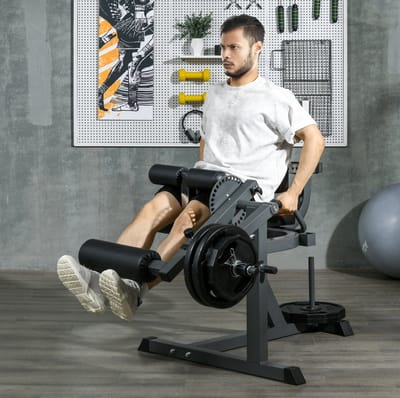 MEUNIQ Beinstrecker en Beinbeuger krachtstation verstelbaar, plaatbelading, 100 x 90 x 105 cm, voor onderlichaamstraining, grijs