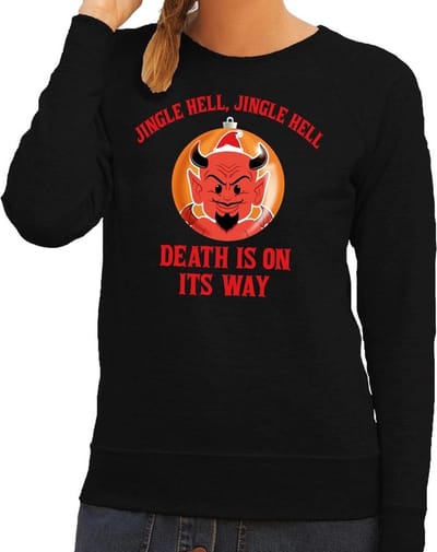 Foute kersttrui / sweater  voor dames - zwart - Duivel Jingle Hell XS