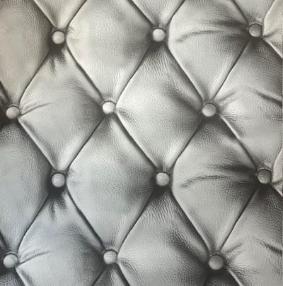 Gecapitonneerd behang 3D effect Chesterfield behang grijs zwart knoppen