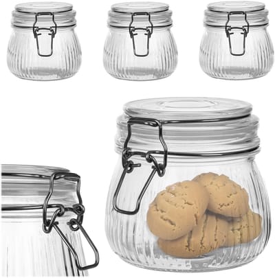 KADAX glazen potten 500ml, set van 3, glazen voorraadpotten met klapdeksel, grote voorraadpotten met deksel, potten met klapdeksel voor keukenorganisatie, koekjespotten